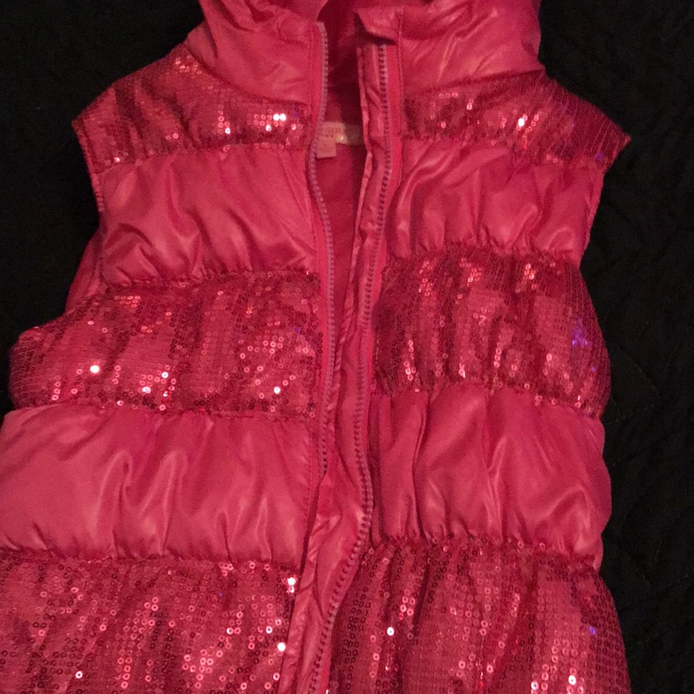 Pink sequin puffer vest